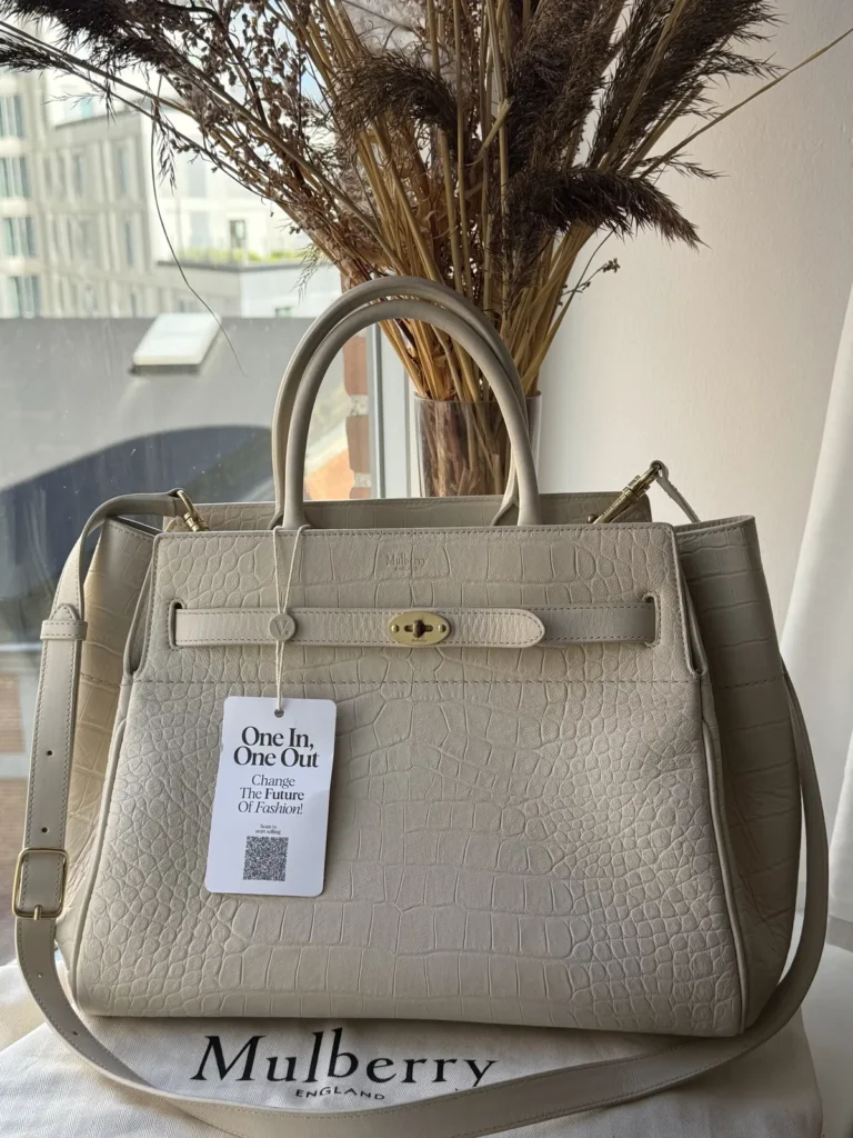 Mulberry Belted Bayswater med skulderrem – Eggshell Croc-preget læder
