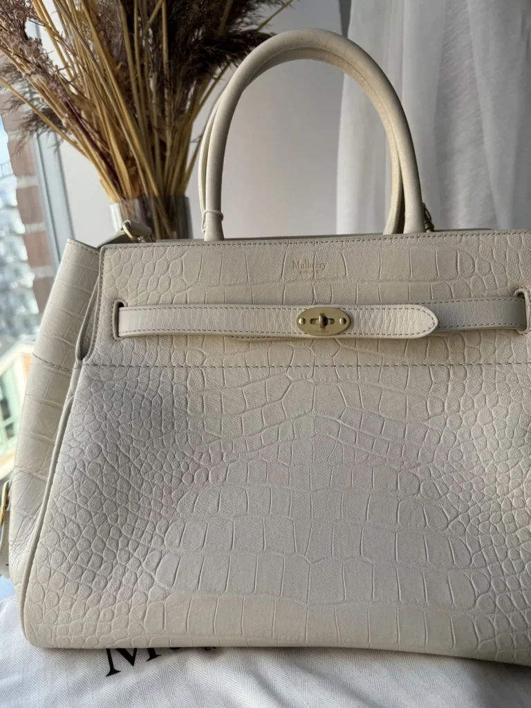 Mulberry Belted Bayswater med skulderrem – Eggshell Croc-preget læder