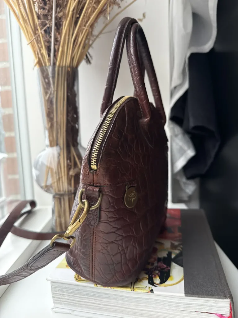 Mulberry Bolide Vintage Tote – Deep brown croc-embossed leather with shoulder strap