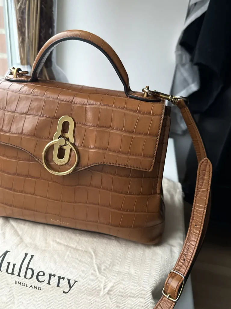 Mulberry Mini Seaton – Tan – Croc-Embossed Calfskin Leather with Shoulder Strap