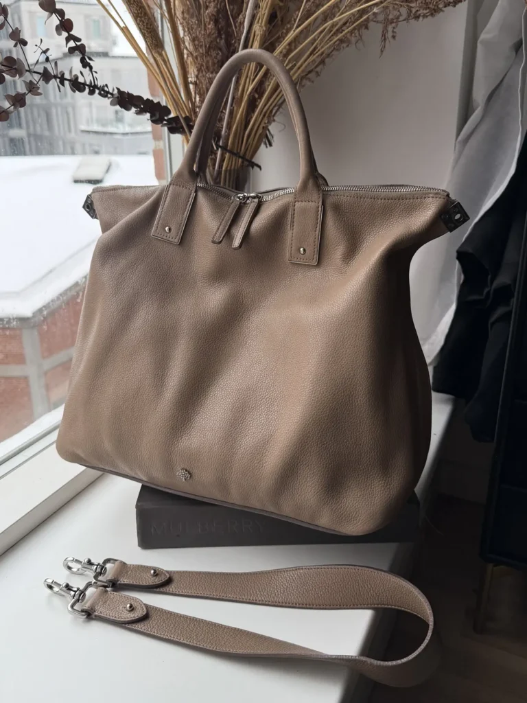 Mulberry Large Alice Zip Tote – Mushroom Calfskin med skulderrem