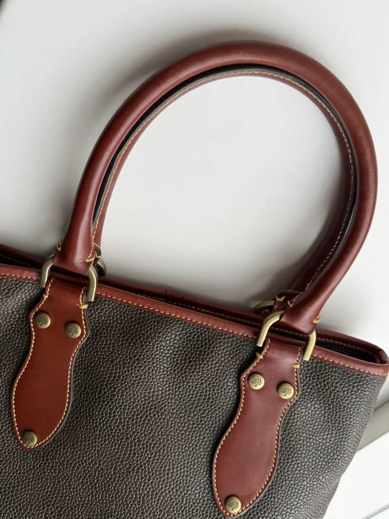 Mulberry Branston Vintage in Mole Scotchgrain with Cognac Leather Trim