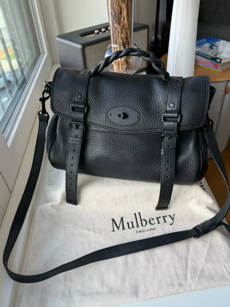 Mulberry Oversized Alexa Skuldertaske & Crossbody i Black Heavy Grain Leather
