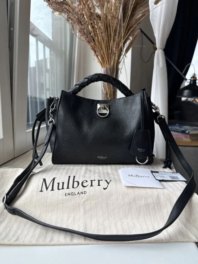 Mulberry Small Iris Skuldertaske & Crossbody i Black High Shine Calf Leather med sølvfarvet hardware