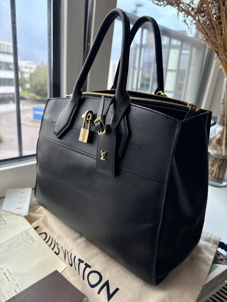 Louis Vuitton City Steamer MM Noir Tote & Work Bag in Black Calfskin with Gold-Tone Hardware