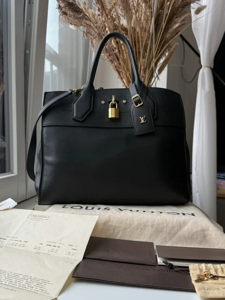 Louis Vuitton City Steamer MM Noir Tote & Work Bag in Black Calfskin with Gold-Tone Hardware