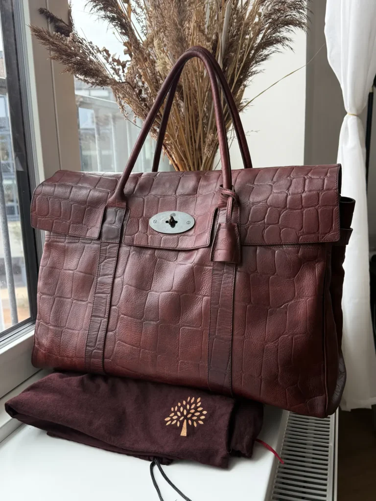 Mulberry Vintage Piccadilly Unisex Rejsetaske i Oak Croc-Embossed Leather